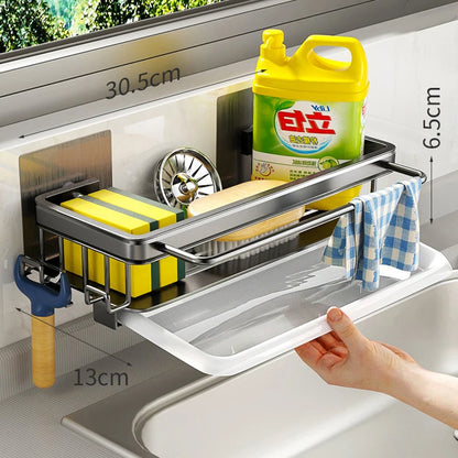 Wall Mounted No-Drill Kitchen Sink Sponge & Soap Rack thickened-grey by HitMyNeed