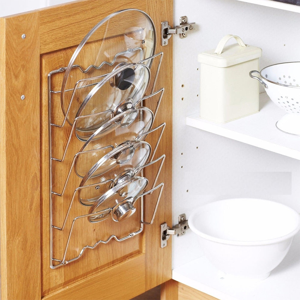 Wall-Mounted Pot Lid Organizer Rack, 5-Slot Metal by HitMyNeed