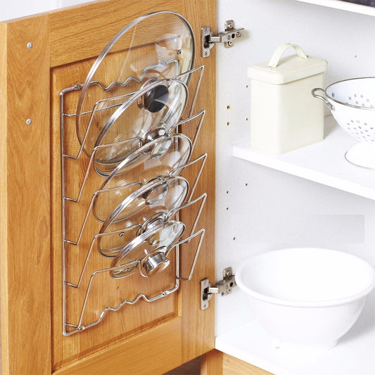 Wall-Mounted Pot Lid Organizer Rack, 5-Slot Metal by HitMyNeed