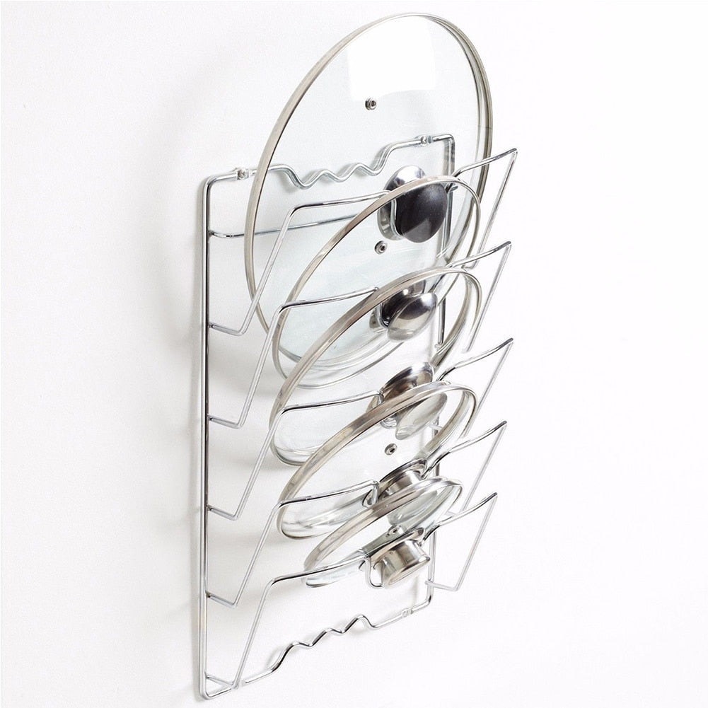 Wall-Mounted Pot Lid Organizer Rack, 5-Slot Metal by HitMyNeed