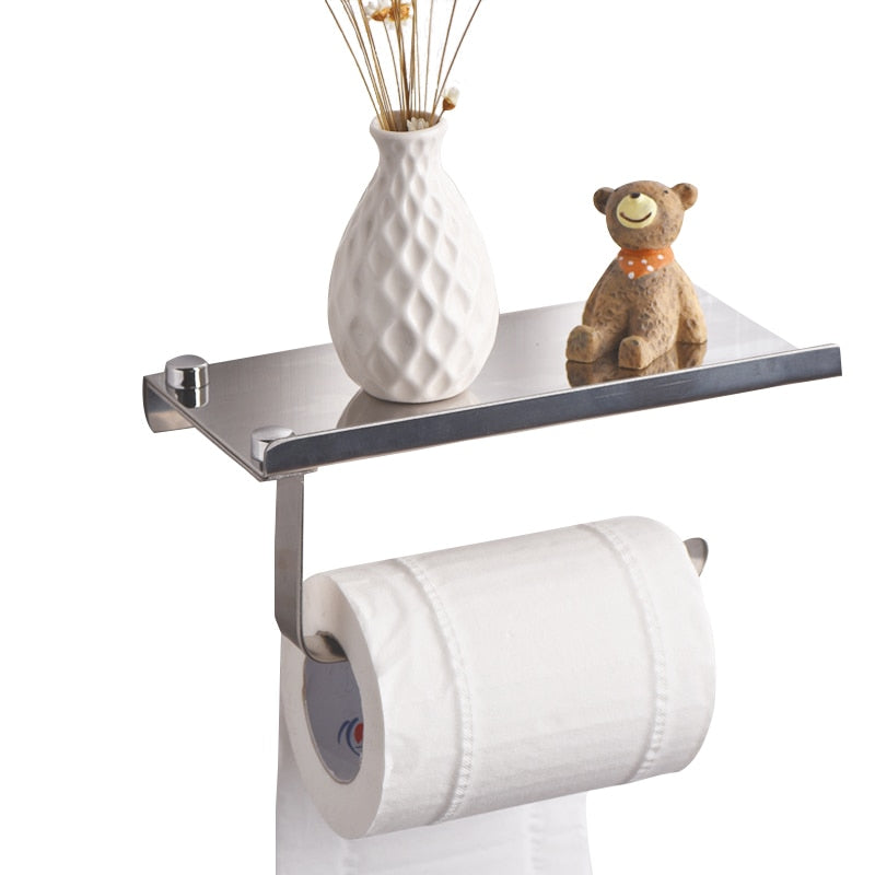 Wall Mounted Toilet Roll Holder with Storage Shelf by HitMyNeed
