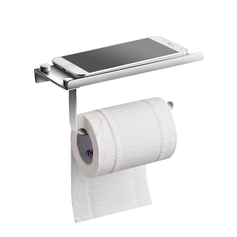 Wall Mounted Toilet Roll Holder with Storage Shelf by HitMyNeed