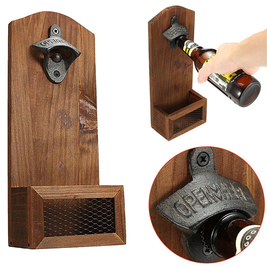 Wall Mounted Vintage Bottle Opener with Cap Catcher by HitMyNeed