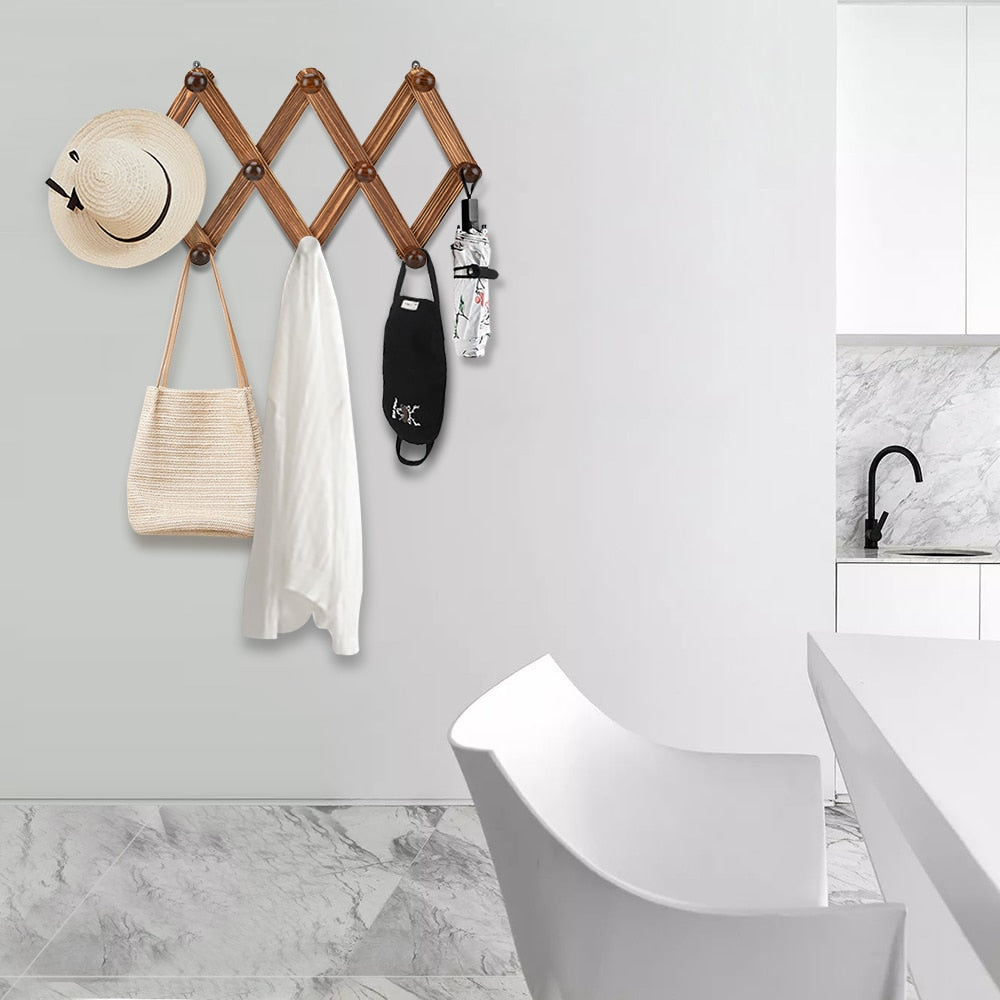 Wall-Mounted Wooden Coat Rack with 10 Hooks by HitMyNeed