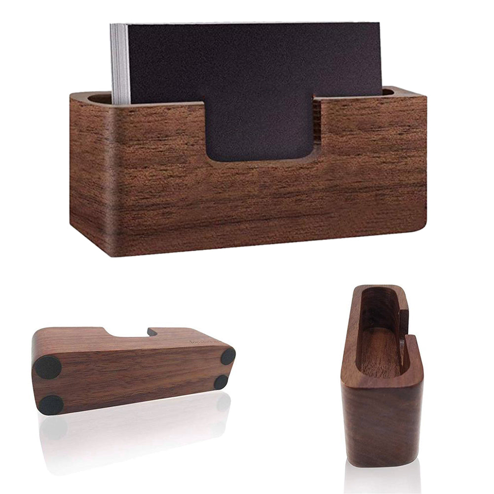 Walnut Wooden Business Card Holder for Desk by HitMyNeed