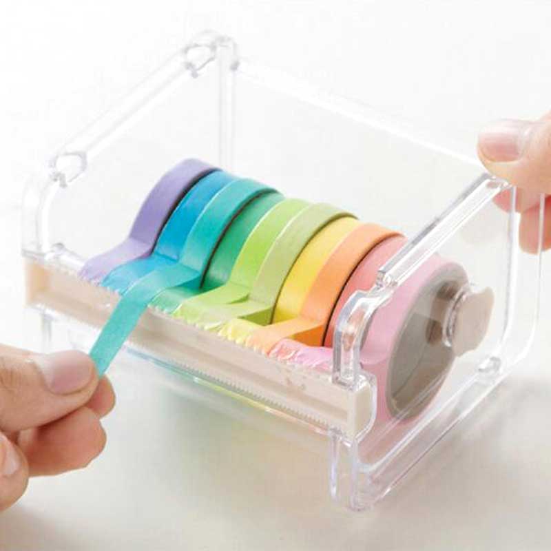 Washi Tape Dispenser with 10 Rainbow Mini Tapes by HitMyNeed