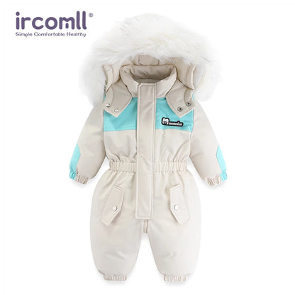 Waterproof -30°C Winter Baby Ski Jumpsuit with Hood beige 18m-90 by HitMyNeed