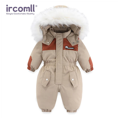 Waterproof -30°C Winter Baby Ski Jumpsuit with Hood khaki 18m-90 by HitMyNeed
