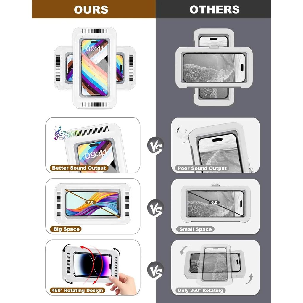 Waterproof Anti-Fog Shower Phone Holder, 360° Rotating by HitMyNeed