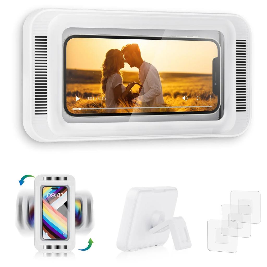 Waterproof Anti-Fog Shower Phone Holder, 360° Rotating white by HitMyNeed