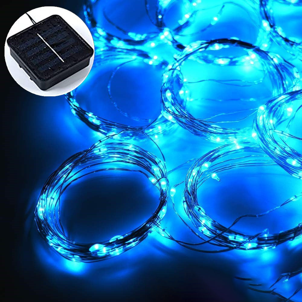 Waterproof Outdoor Solar Curtain String Lights blue 3m3m by HitMyNeed