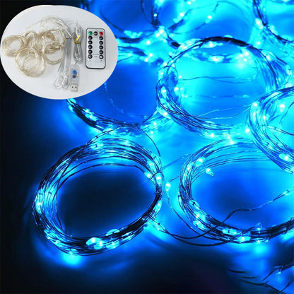 Waterproof Outdoor Solar Curtain String Lights blue-usb 3m1m by HitMyNeed