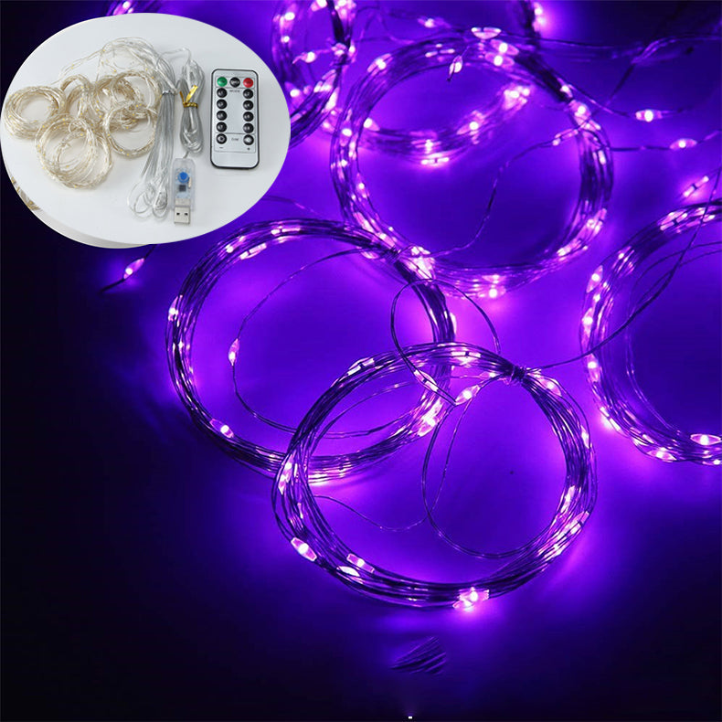 Waterproof Outdoor Solar Curtain String Lights purple-usb 3m1m by HitMyNeed