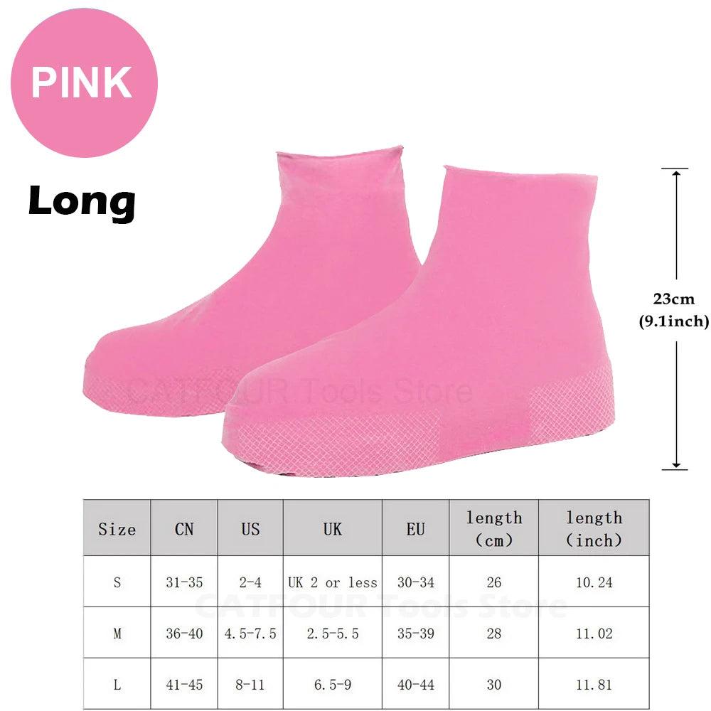 Waterproof Reusable Silicone Shoe Covers long-pink s-26-34 by HitMyNeed