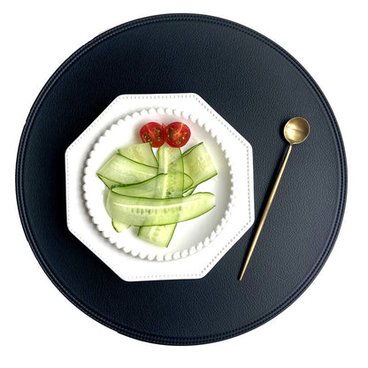 Waterproof Round PVC Leather Placemat 38cm black by HitMyNeed