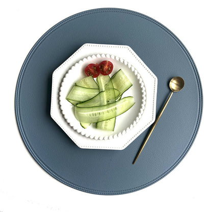 Waterproof Round PVC Leather Placemat 38cm blue by HitMyNeed