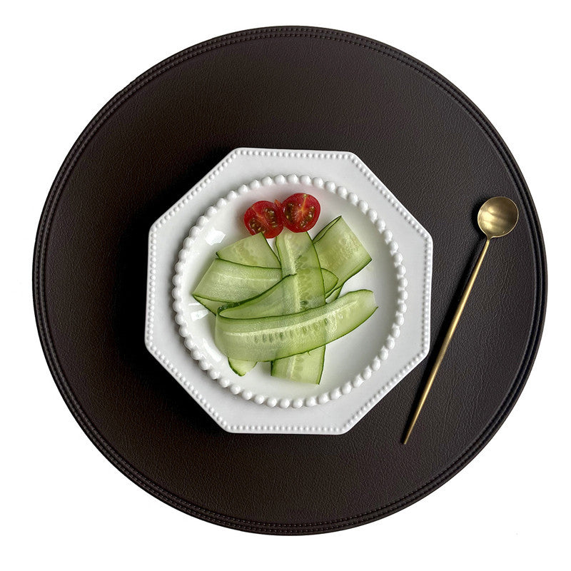 Waterproof Round PVC Leather Placemat 38cm coffee by HitMyNeed