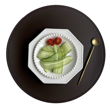 Waterproof Round PVC Leather Placemat 38cm coffee by HitMyNeed