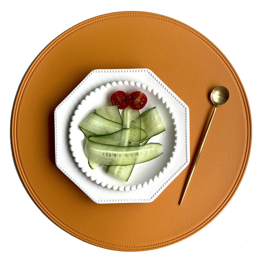 Waterproof Round PVC Leather Placemat 38cm orange by HitMyNeed