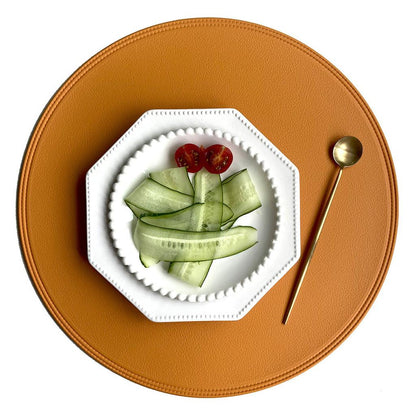 Waterproof Round PVC Leather Placemat 38cm orange by HitMyNeed