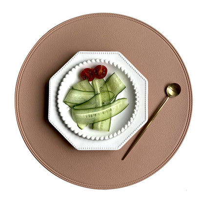 Waterproof Round PVC Leather Placemat 38cm pink by HitMyNeed