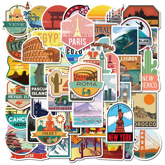 Waterproof Travel Suitcase Stickers Set (50pcs) by HitMyNeed