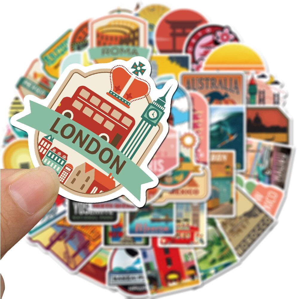 Waterproof Travel Suitcase Stickers Set (50pcs) by HitMyNeed