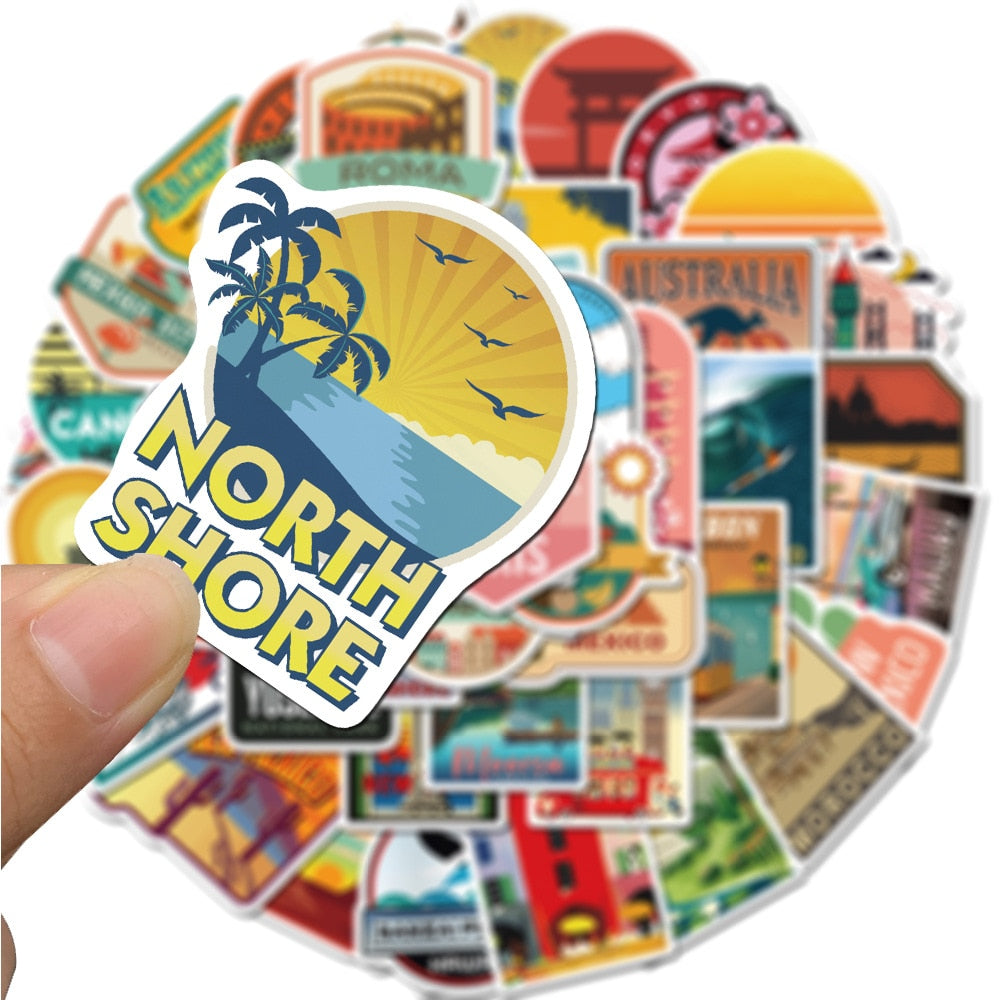 Waterproof Travel Suitcase Stickers Set (50pcs) by HitMyNeed