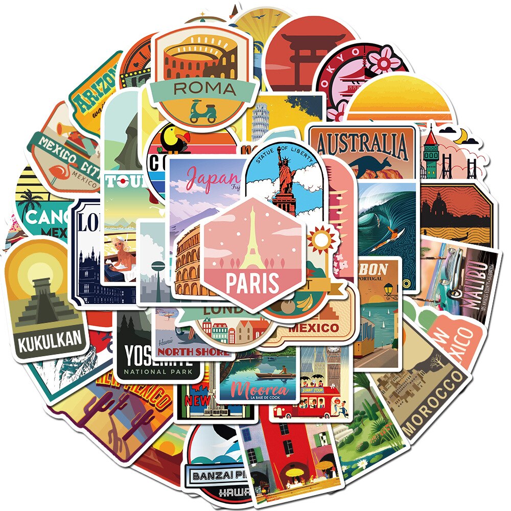 Waterproof Travel Suitcase Stickers Set (50pcs) by HitMyNeed