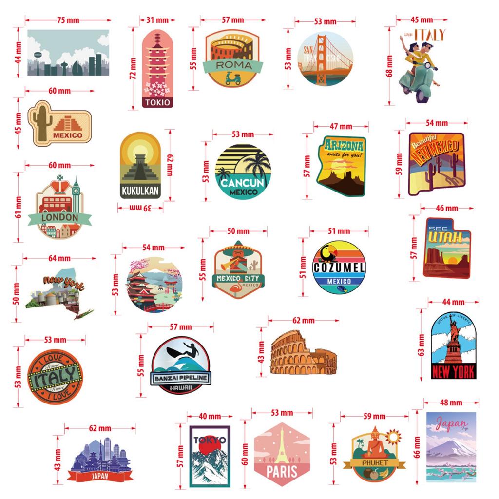 Waterproof Travel Suitcase Stickers Set (50pcs) by HitMyNeed