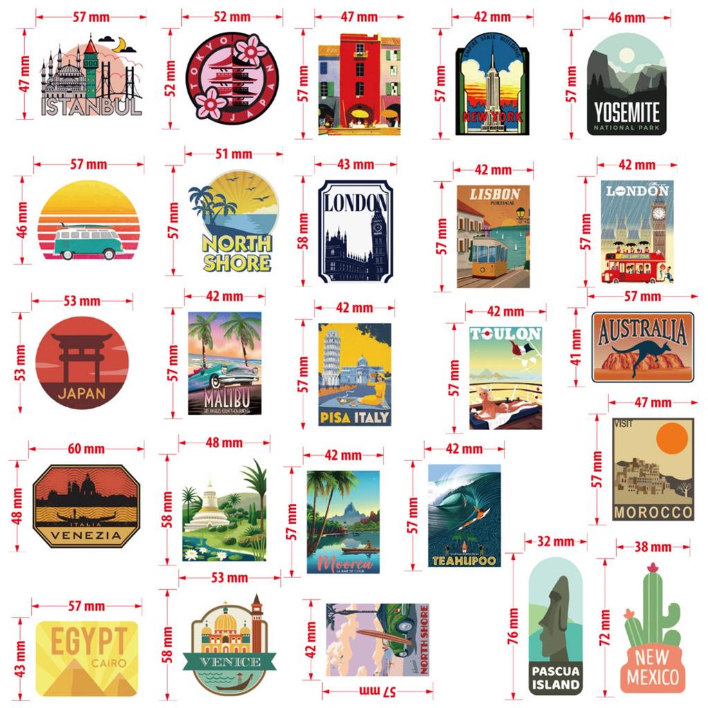 Waterproof Travel Suitcase Stickers Set (50pcs) by HitMyNeed