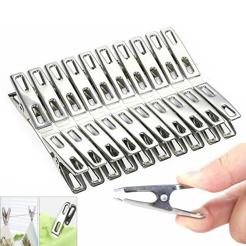 Wear-Resistant Stainless Steel Clothes Clips (20 Pack) by HitMyNeed