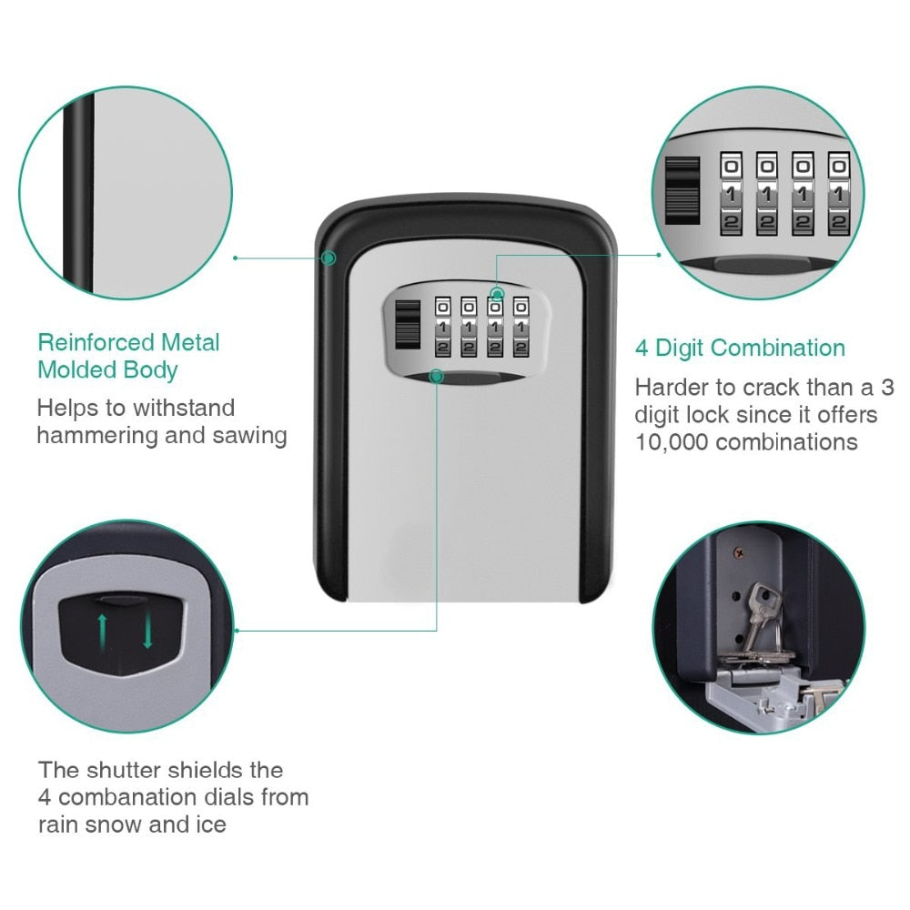 Weatherproof Wall Mount Key Lock Box with 4-Digit Code by HitMyNeed