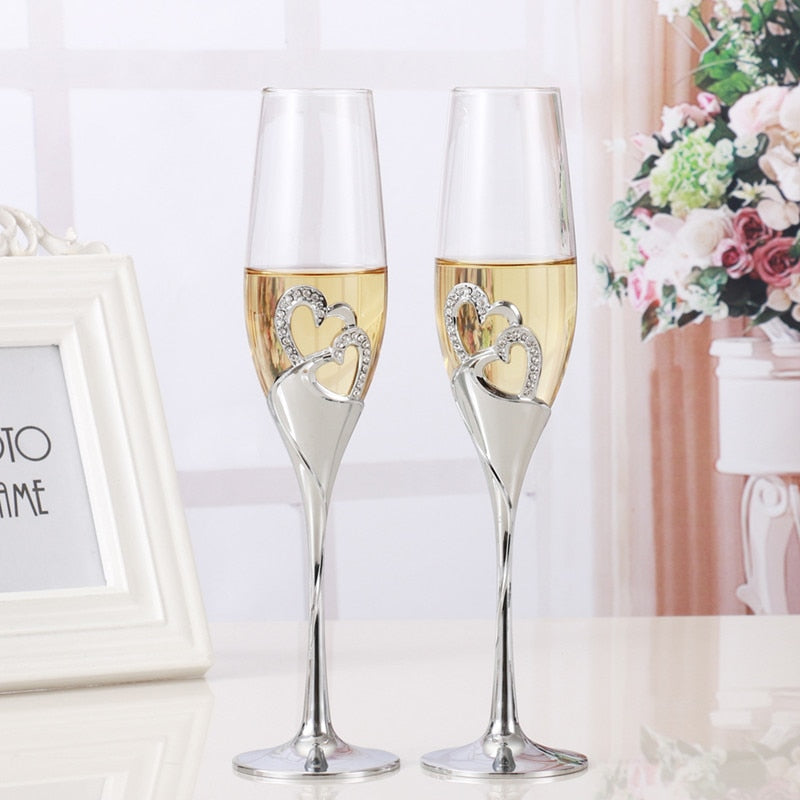 Wedding Champagne Glasses Set, 200 ml, Crystal Accents by HitMyNeed
