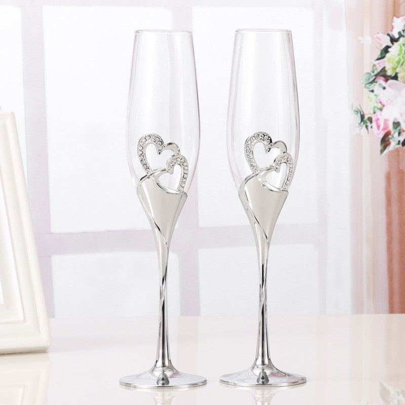 Wedding Champagne Glasses Set, 200 ml, Crystal Accents by HitMyNeed