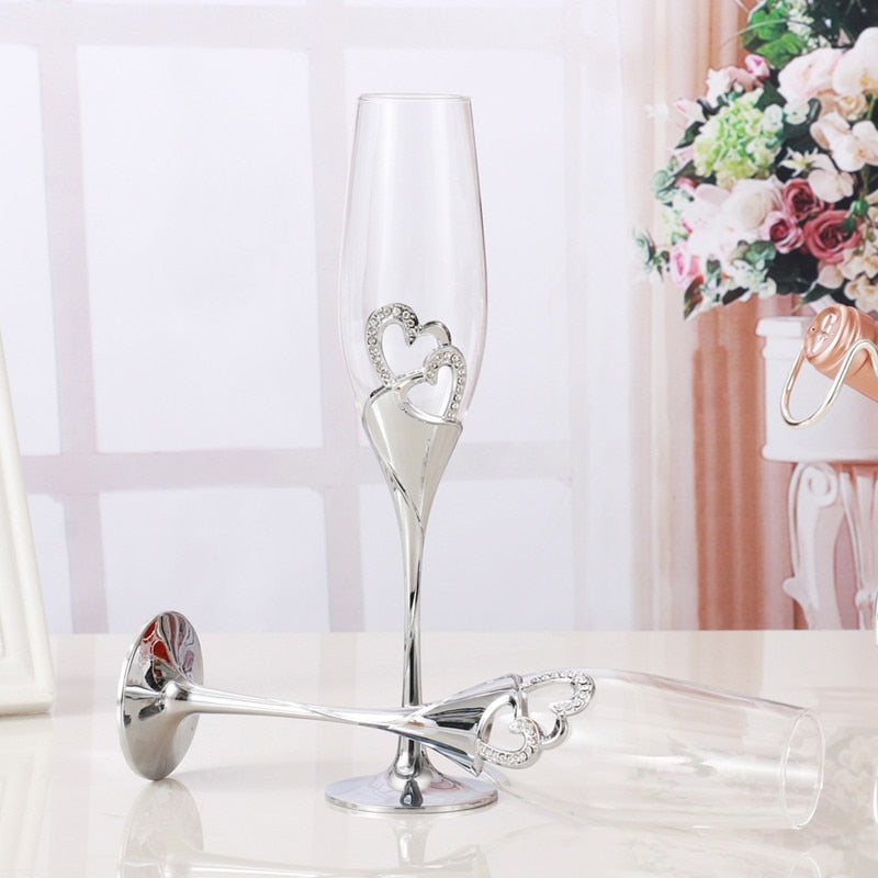 Wedding Champagne Glasses Set, 200 ml, Crystal Accents by HitMyNeed
