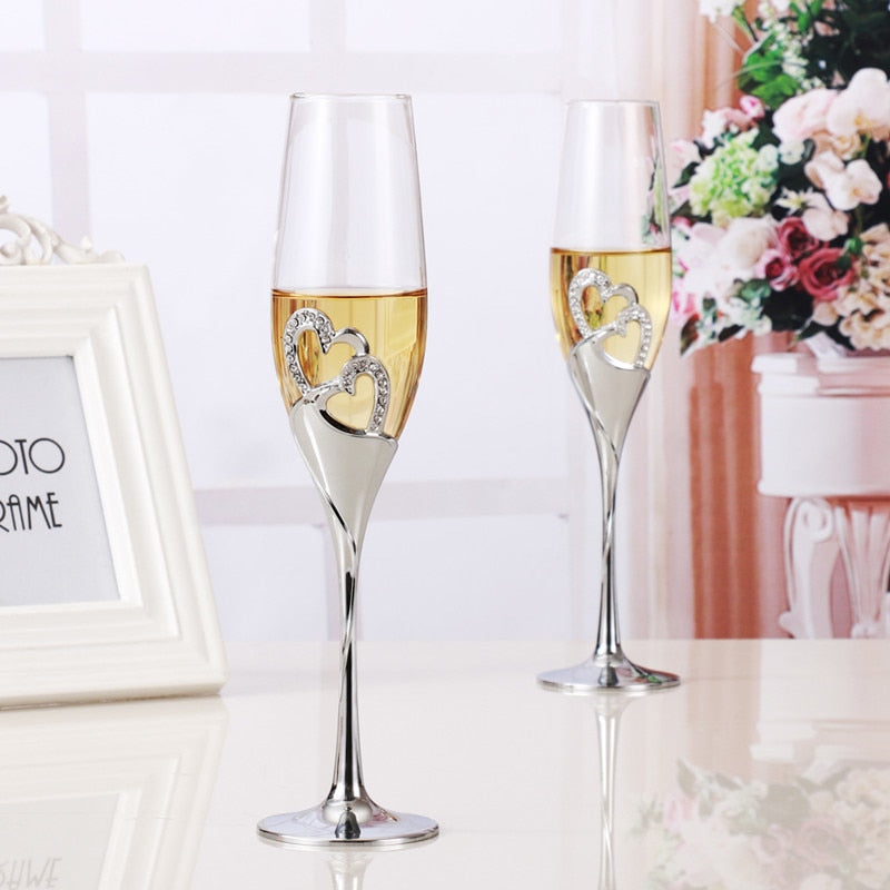 Wedding Champagne Glasses Set, 200 ml, Crystal Accents by HitMyNeed