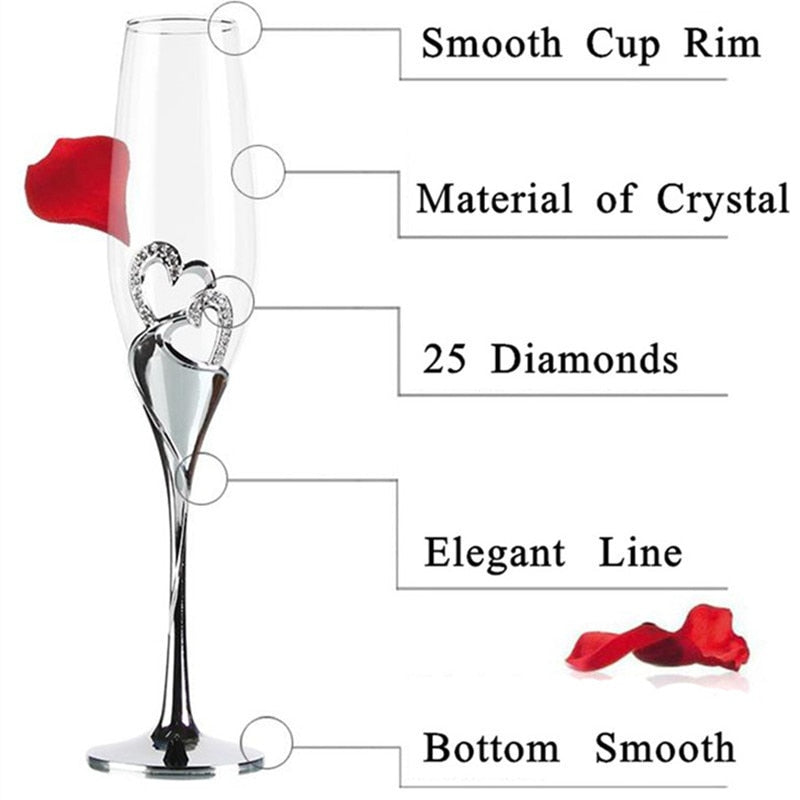 Wedding Champagne Glasses Set, 200 ml, Crystal Accents by HitMyNeed