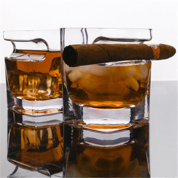 Whiskey Glass with Integrated Cigar Holder by HitMyNeed