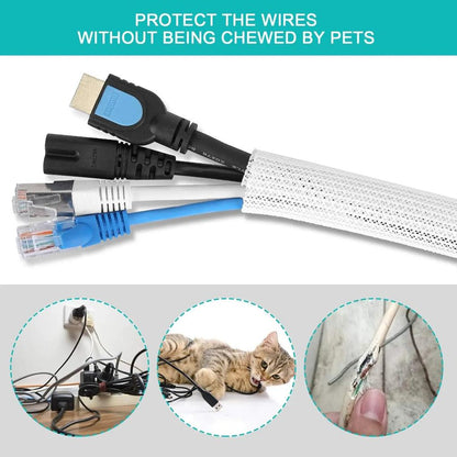 White Cable Sleeve Organizer for Desk, PC & TV by HitMyNeed