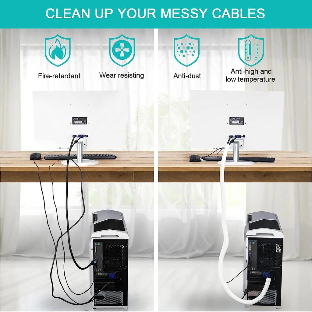 White Cable Sleeve Organizer for Desk, PC & TV by HitMyNeed