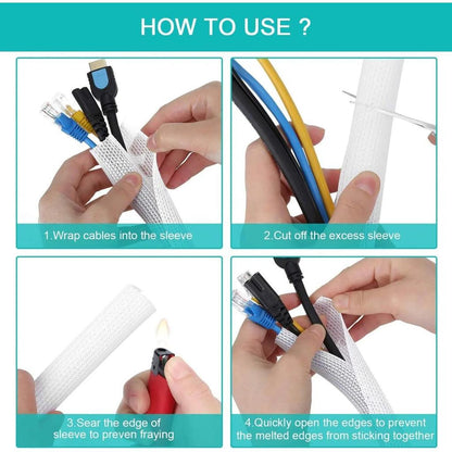 White Cable Sleeve Organizer for Desk, PC & TV by HitMyNeed