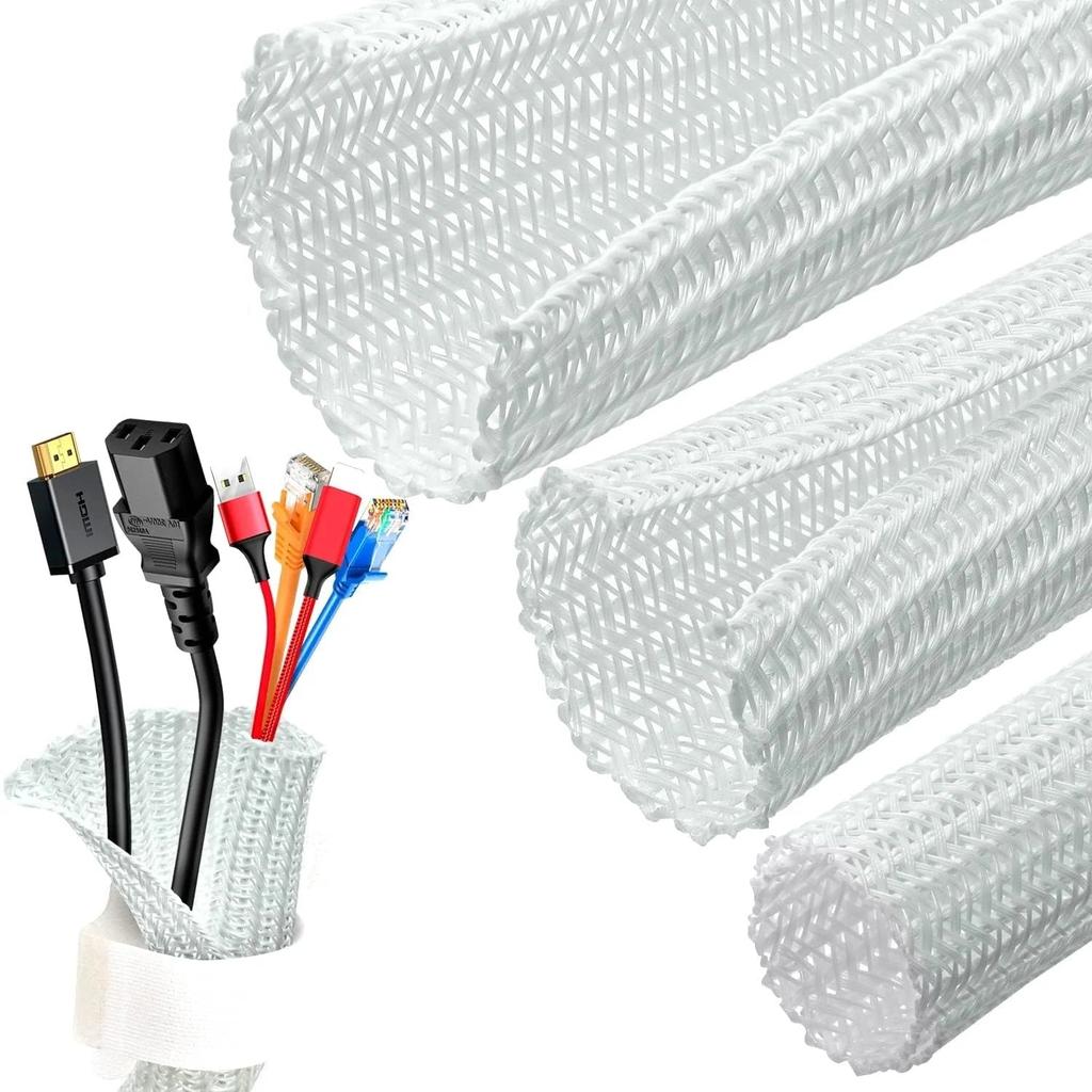White Cable Sleeve Organizer for Desk, PC & TV by HitMyNeed