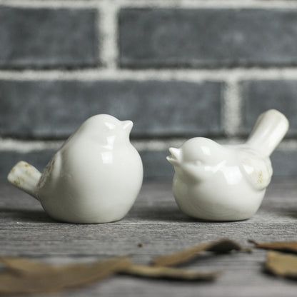 White Ceramic Bird Figurines Set of 2 by HitMyNeed