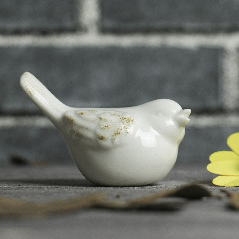 White Ceramic Bird Figurines Set of 2 by HitMyNeed