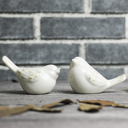 White Ceramic Bird Figurines Set of 2 by HitMyNeed