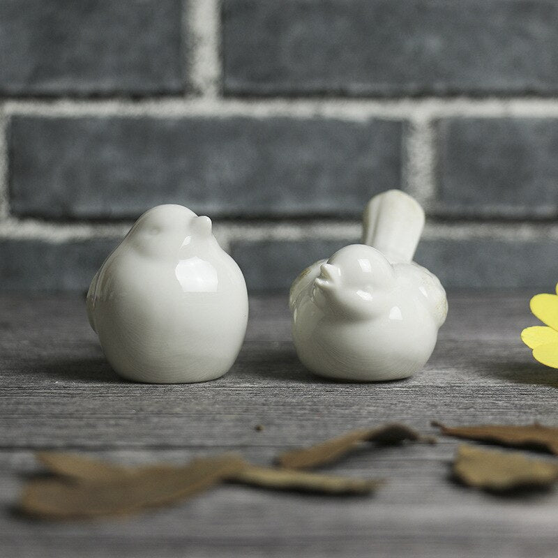 White Ceramic Bird Figurines Set of 2 by HitMyNeed