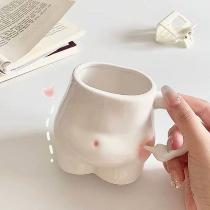 White Ceramic Fat Belly Mug with Ergonomic Grip by HitMyNeed