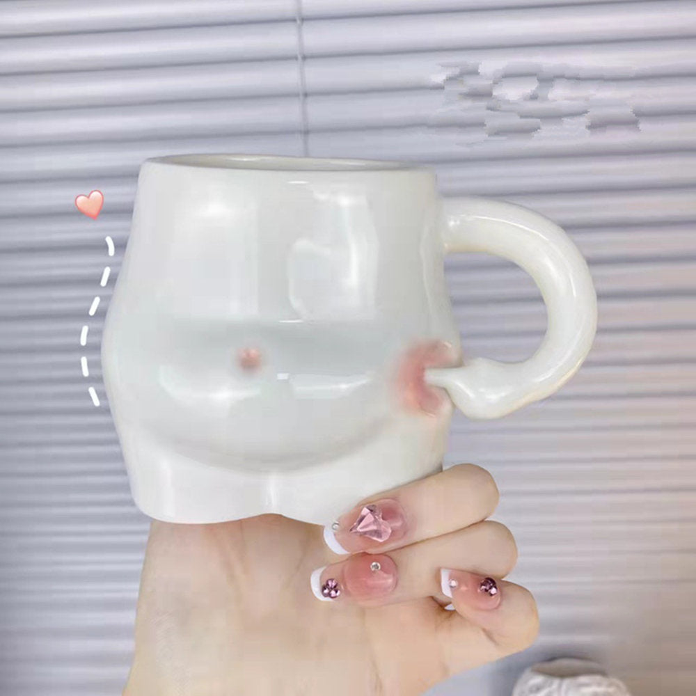 White Ceramic Fat Belly Mug with Ergonomic Grip by HitMyNeed