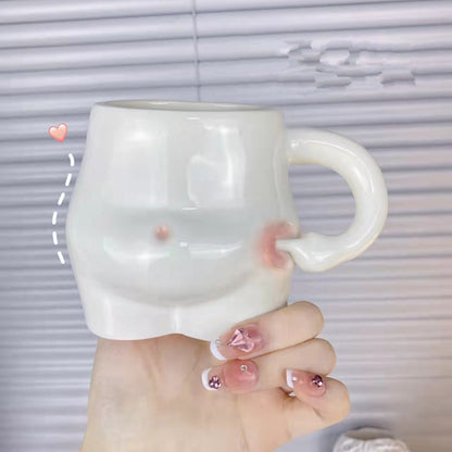 White Ceramic Fat Belly Mug with Ergonomic Grip by HitMyNeed